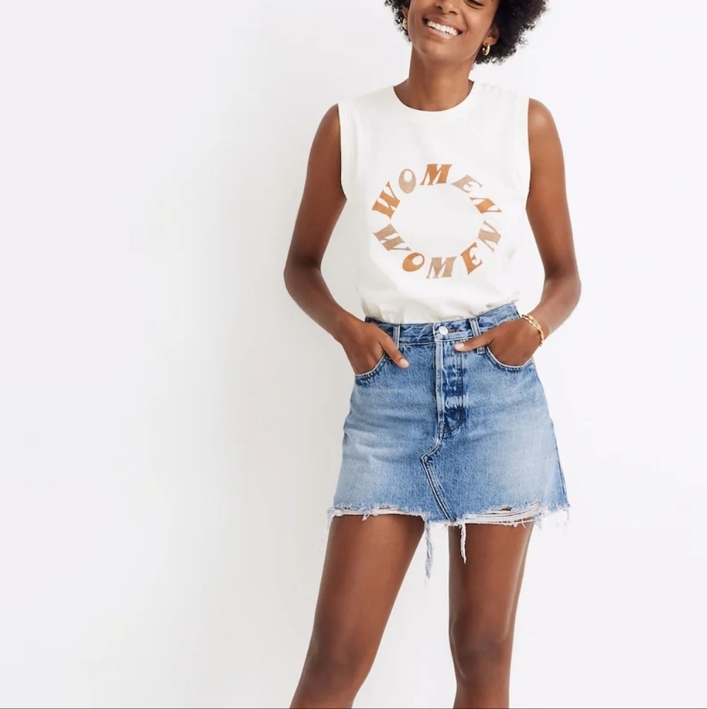 Madewell Denim Button Fly Mini Skirt Raw Hem Size 27‎